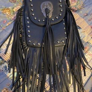 Black Fringe Leather Bag